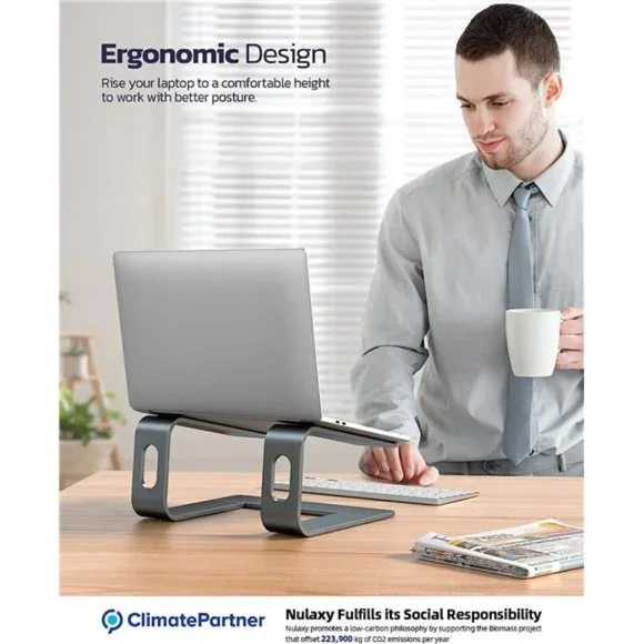 Laptop Stand, Ergonomic Aluminum Laptop Mount Computer Stand for Desk - Gray